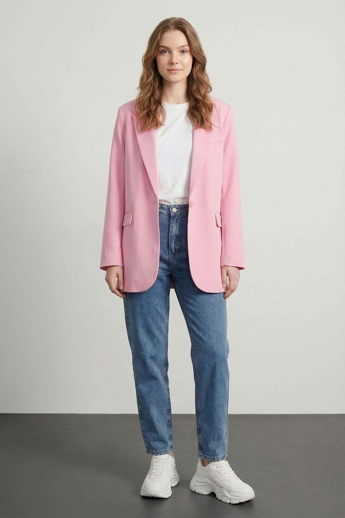 Quzu Oversize Blazer Ceket Pembe