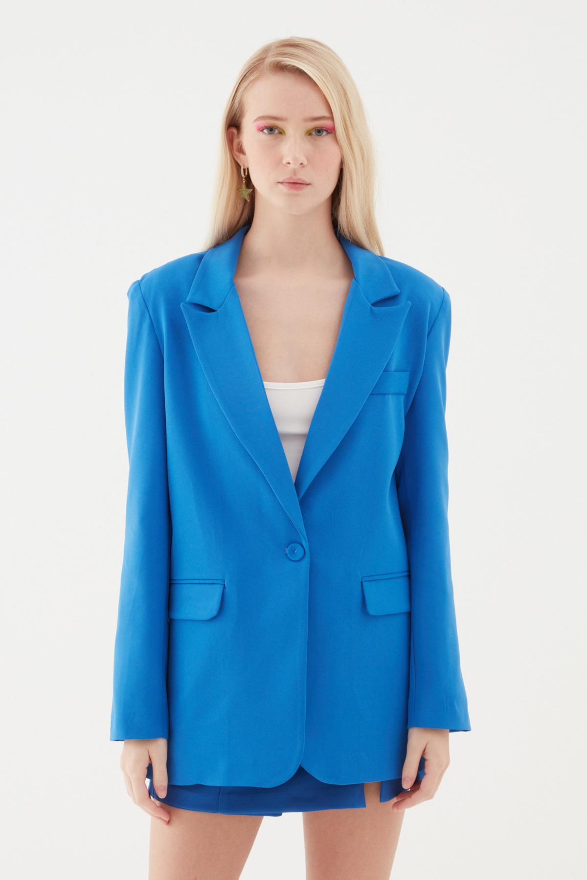 Quzu Oversize Blazer Ceket Sax