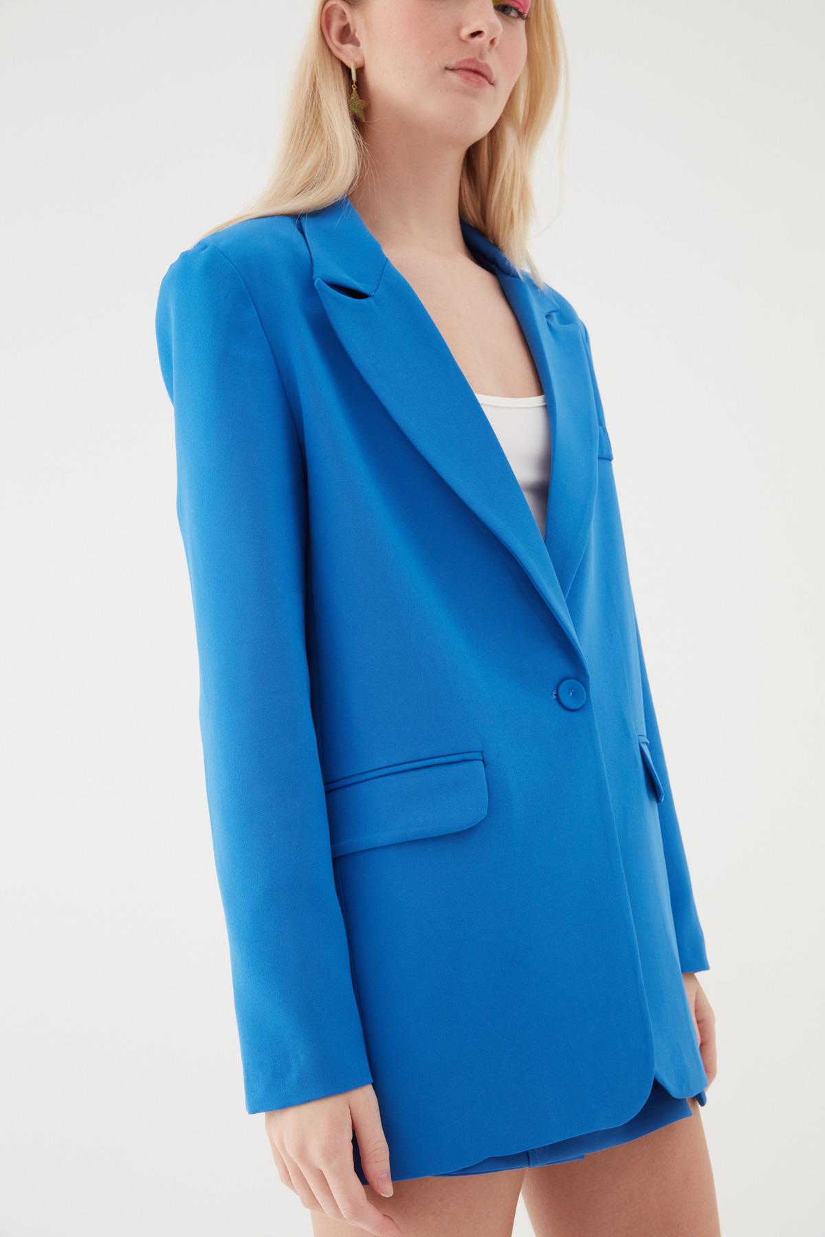 Quzu Oversize Blazer Ceket Sax