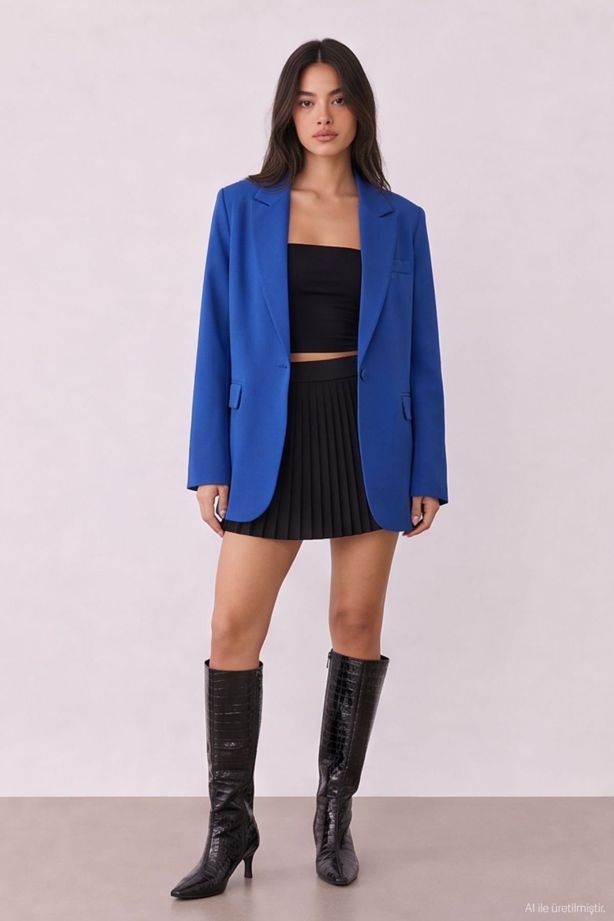 Quzu Oversize Blazer Jacket Sax