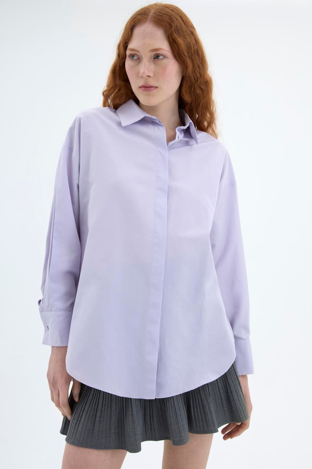 Quzu Oversize Gömlek Lila