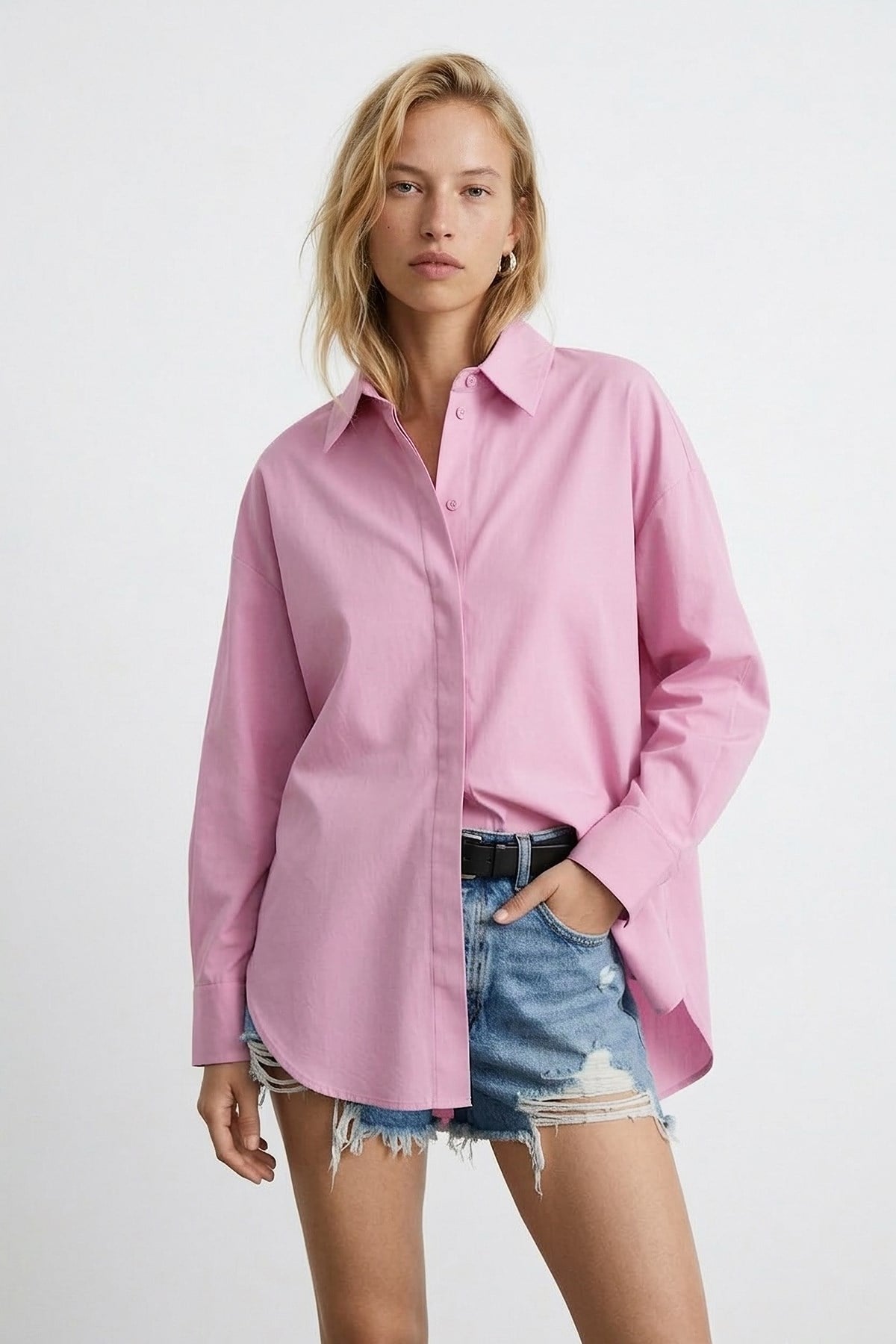 Quzu Oversize Gömlek Pembe