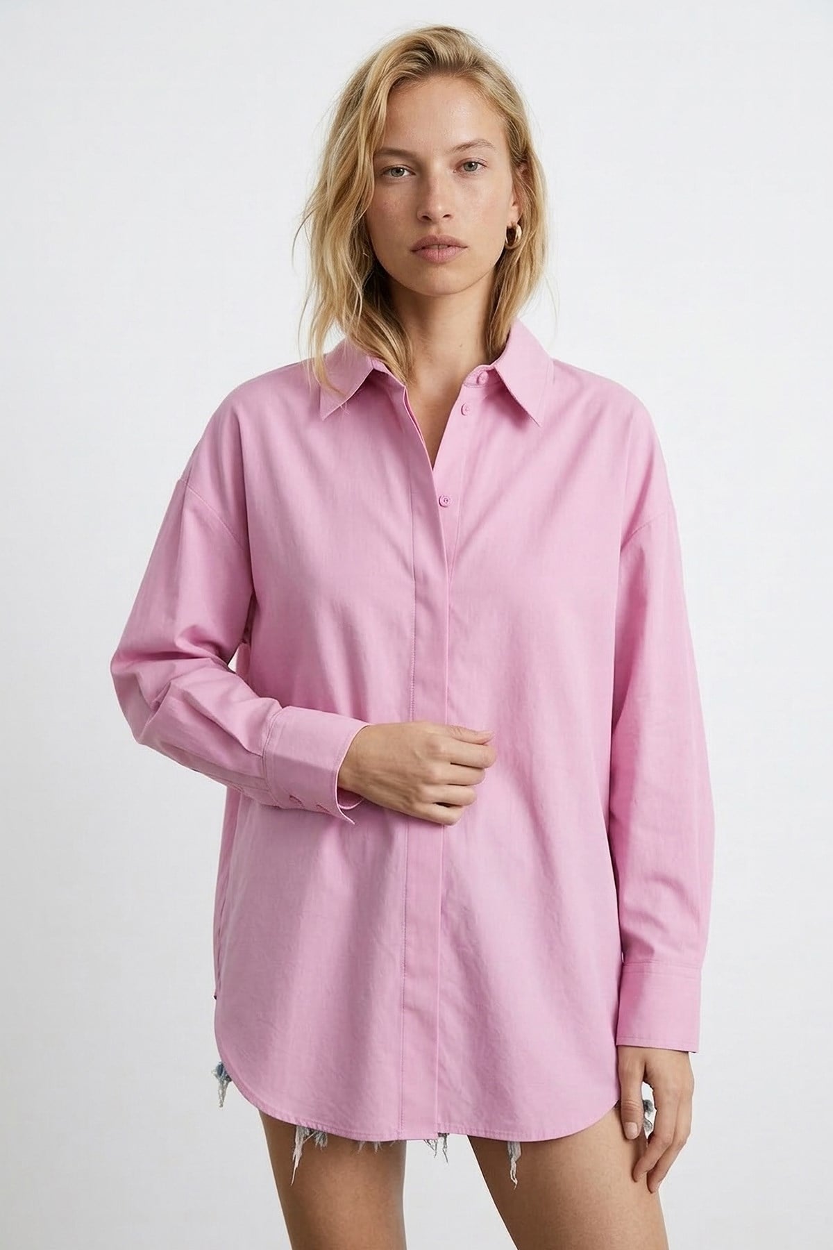 Quzu Oversize Gömlek Pembe