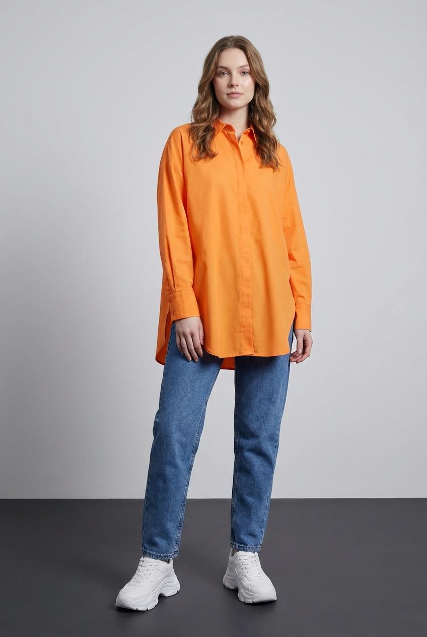 Quzu Oversize Gömlek Turuncu