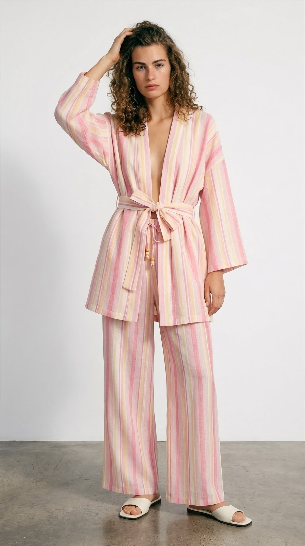 Quzu Oversize Uzun Kimono Pembe