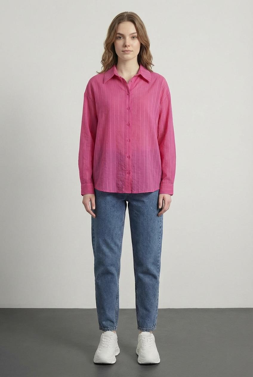 Quzu Oversize Uzun Kollu Gömlek Fuşya
