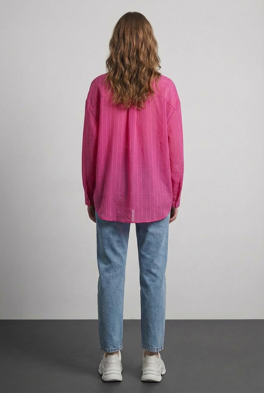 Quzu Oversize Uzun Kollu Gömlek Fuşya