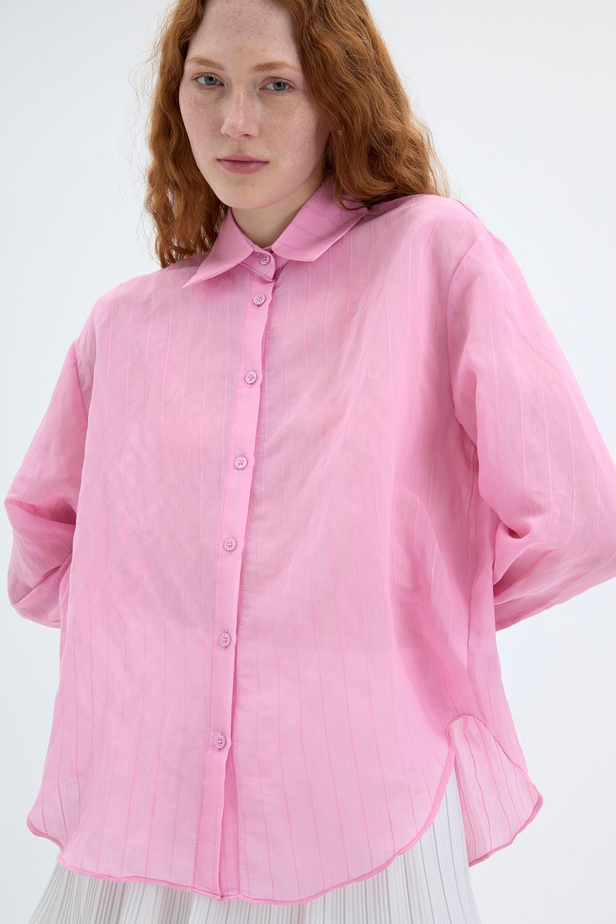 Quzu Oversize Uzun Kollu Gömlek Pembe