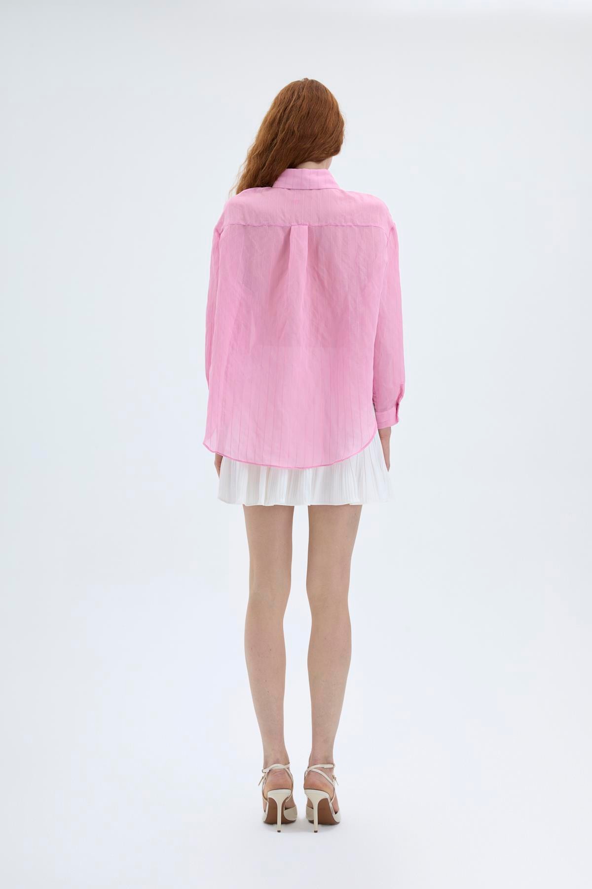 Quzu Oversize Uzun Kollu Gömlek Pembe