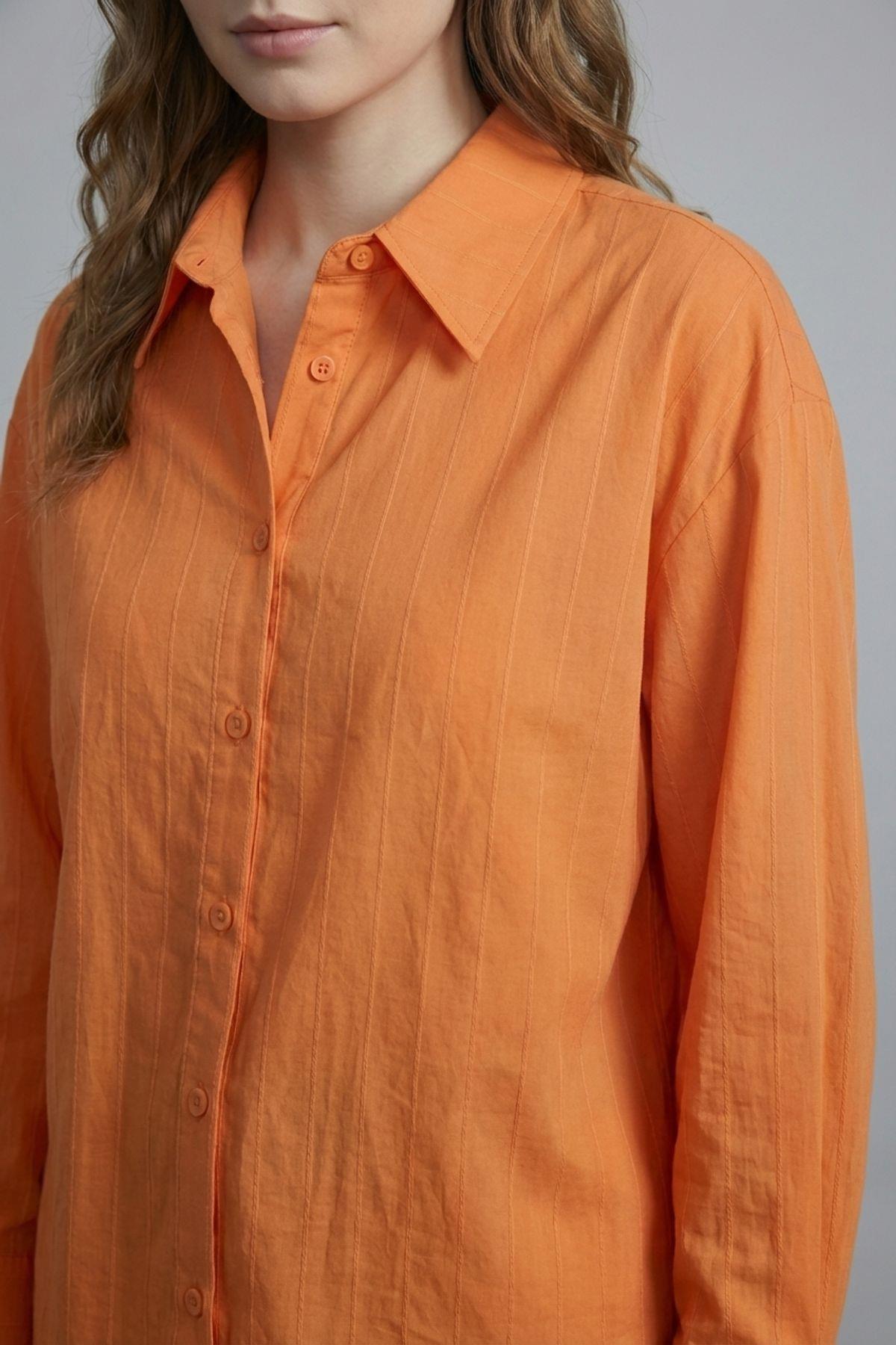 Quzu Oversize Uzun Kollu Gömlek Turuncu