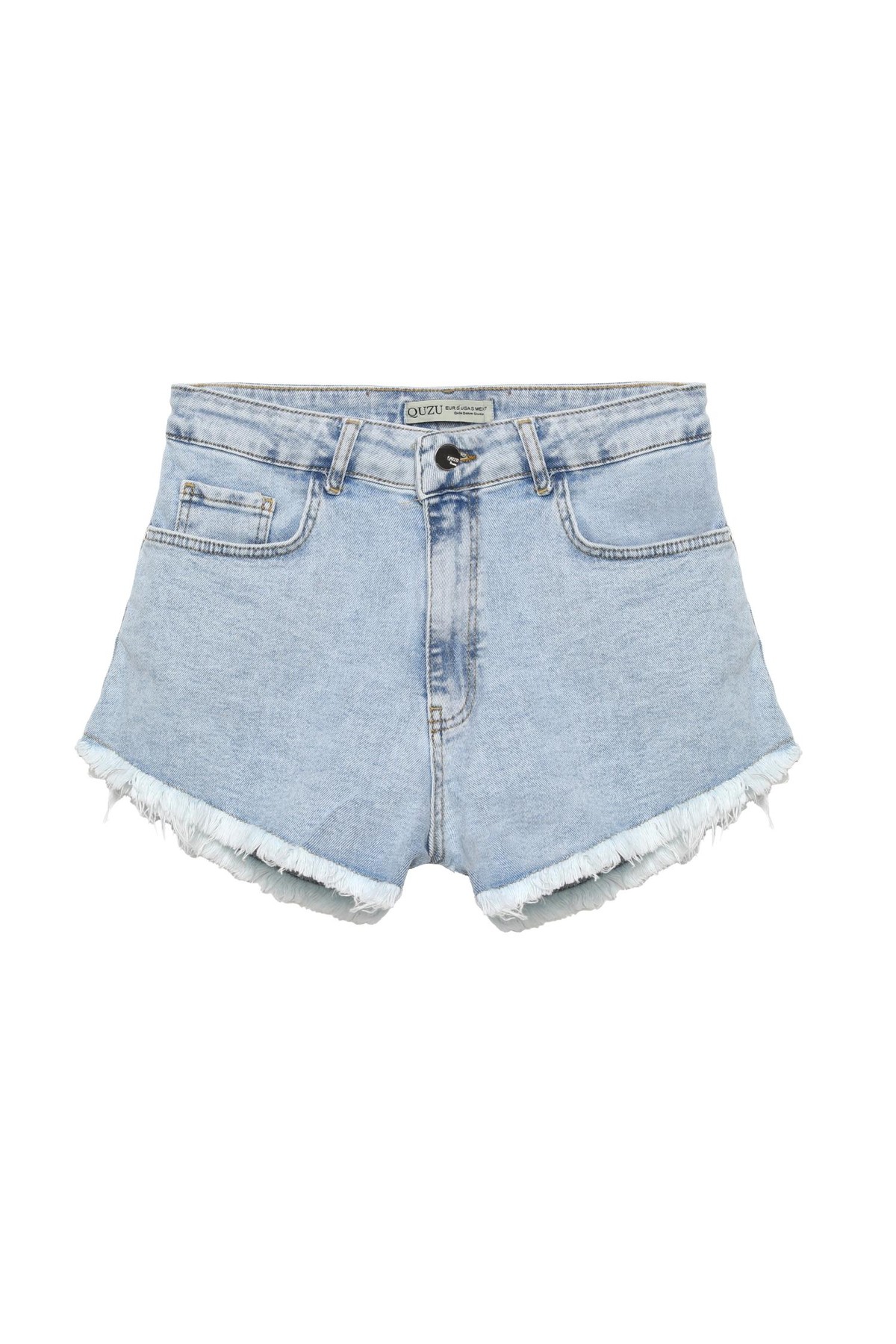 Quzu Paçaları Püsküllü Denım Short Buz Mavi