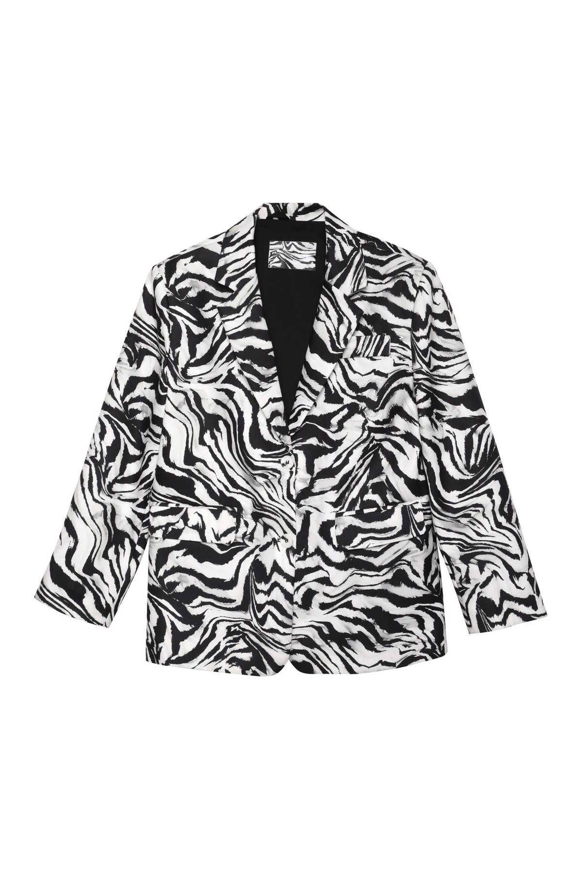 Quzu Patch Detaylı Desenli Blazer Ceket Siyah