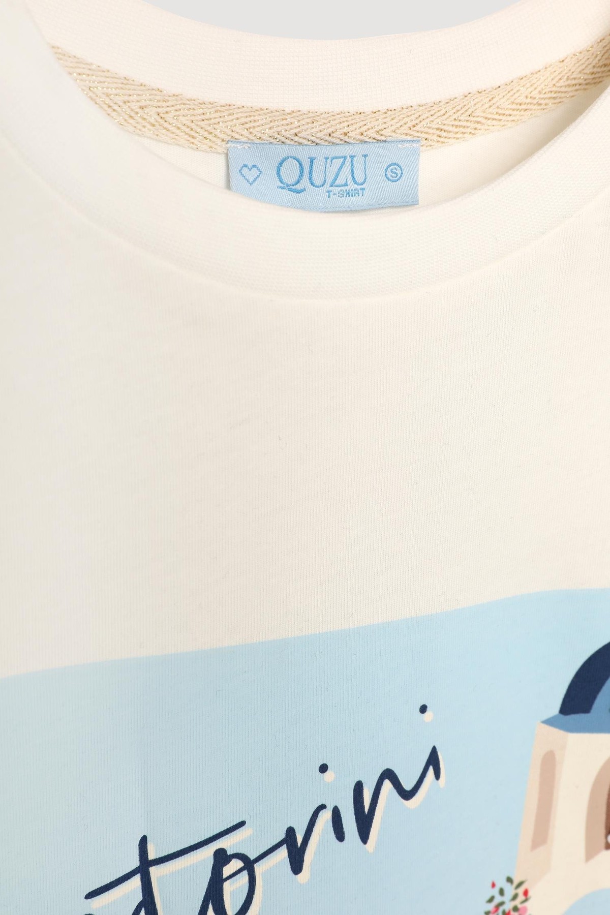 Quzu Payet ve Nakış Detaylı T-shirt Ekru