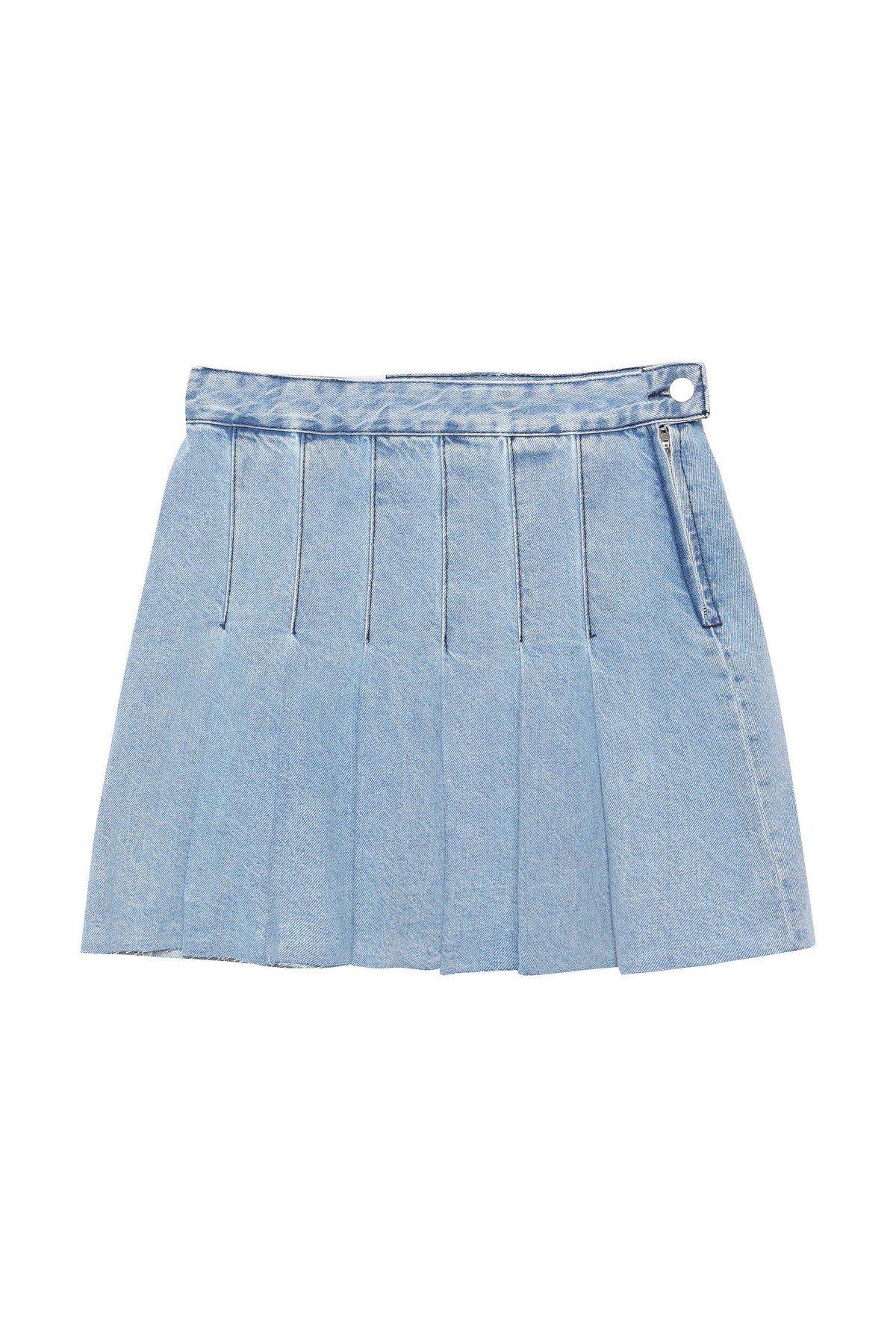 Quzu Pile Detaylı Denim Etek Mavi