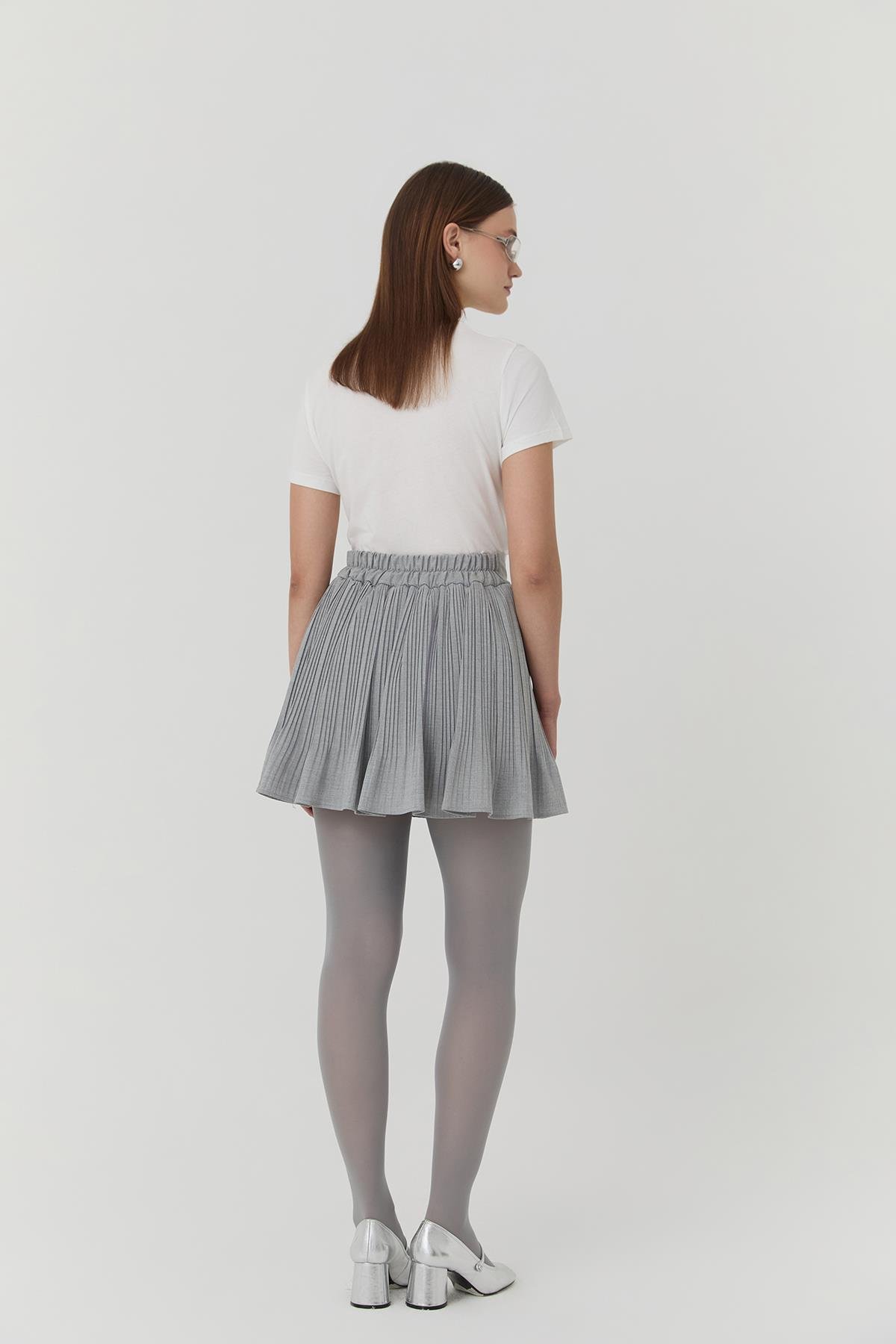 Quzu Pile Detaylı Etek Açık Gri