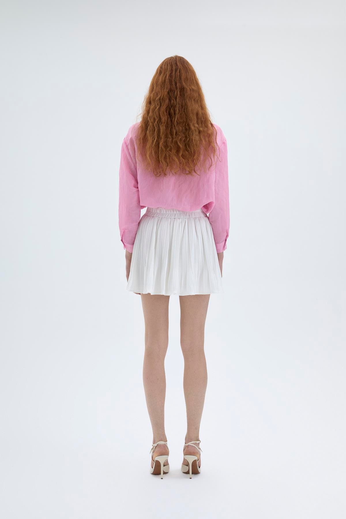 Quzu Pile Detaylı Etek Ekru