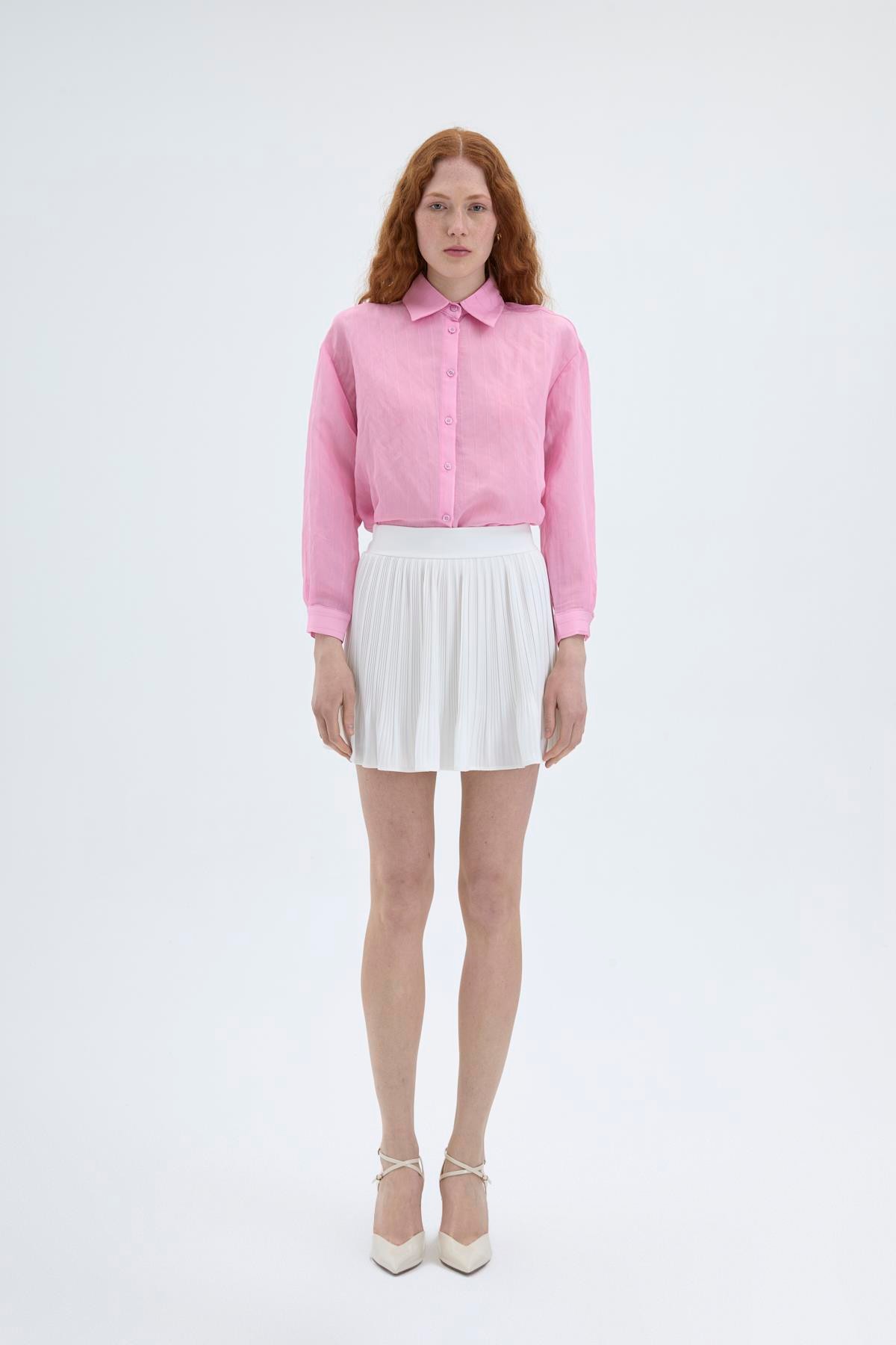 Quzu Pile Detaylı Etek Ekru