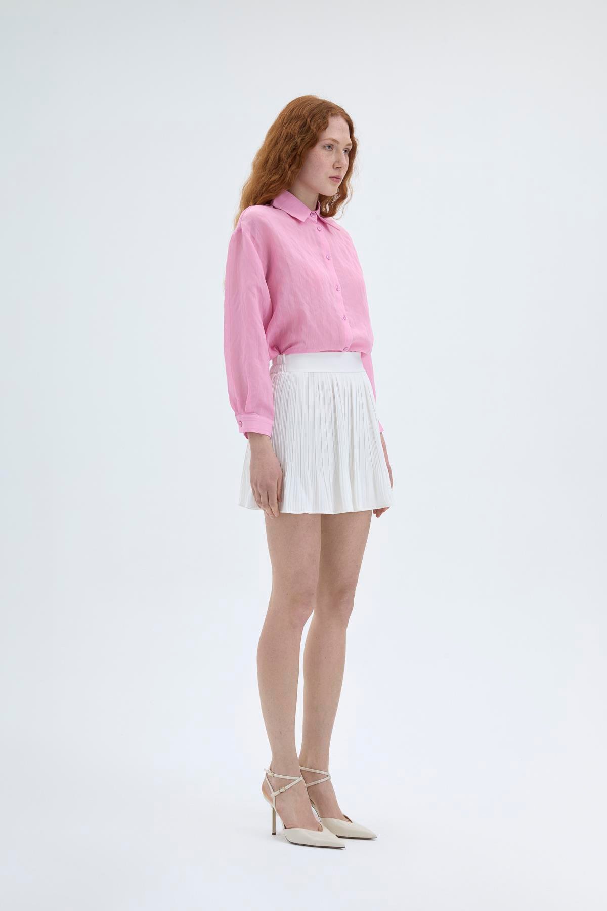 Quzu Pile Detaylı Etek Ekru