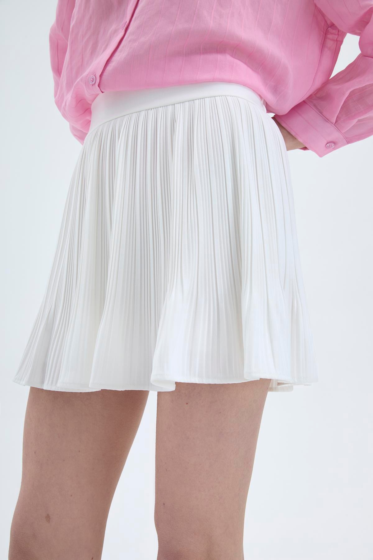 Quzu Pile Detaylı Etek Ekru