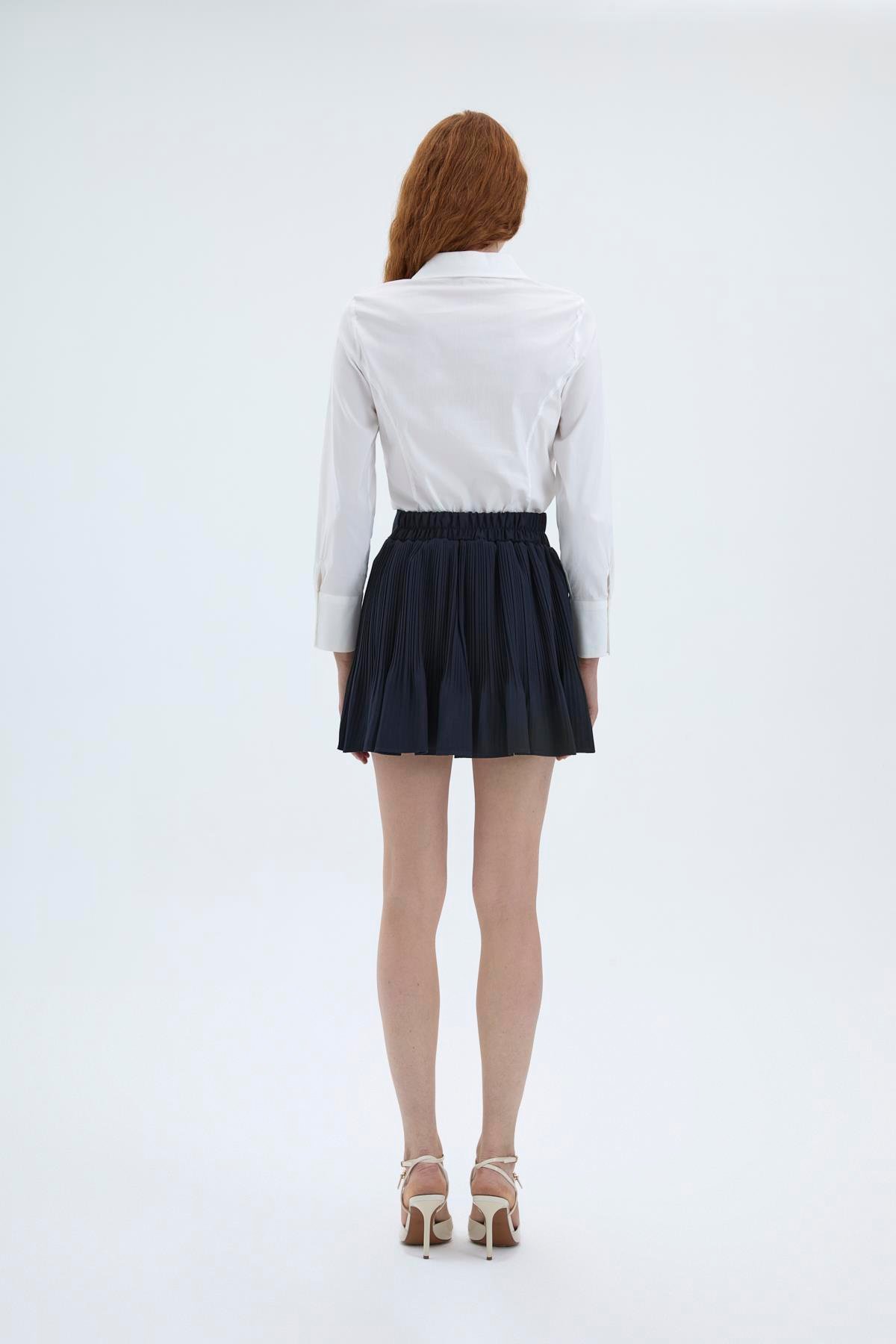 Quzu Pile Detaylı Etek Lacivert