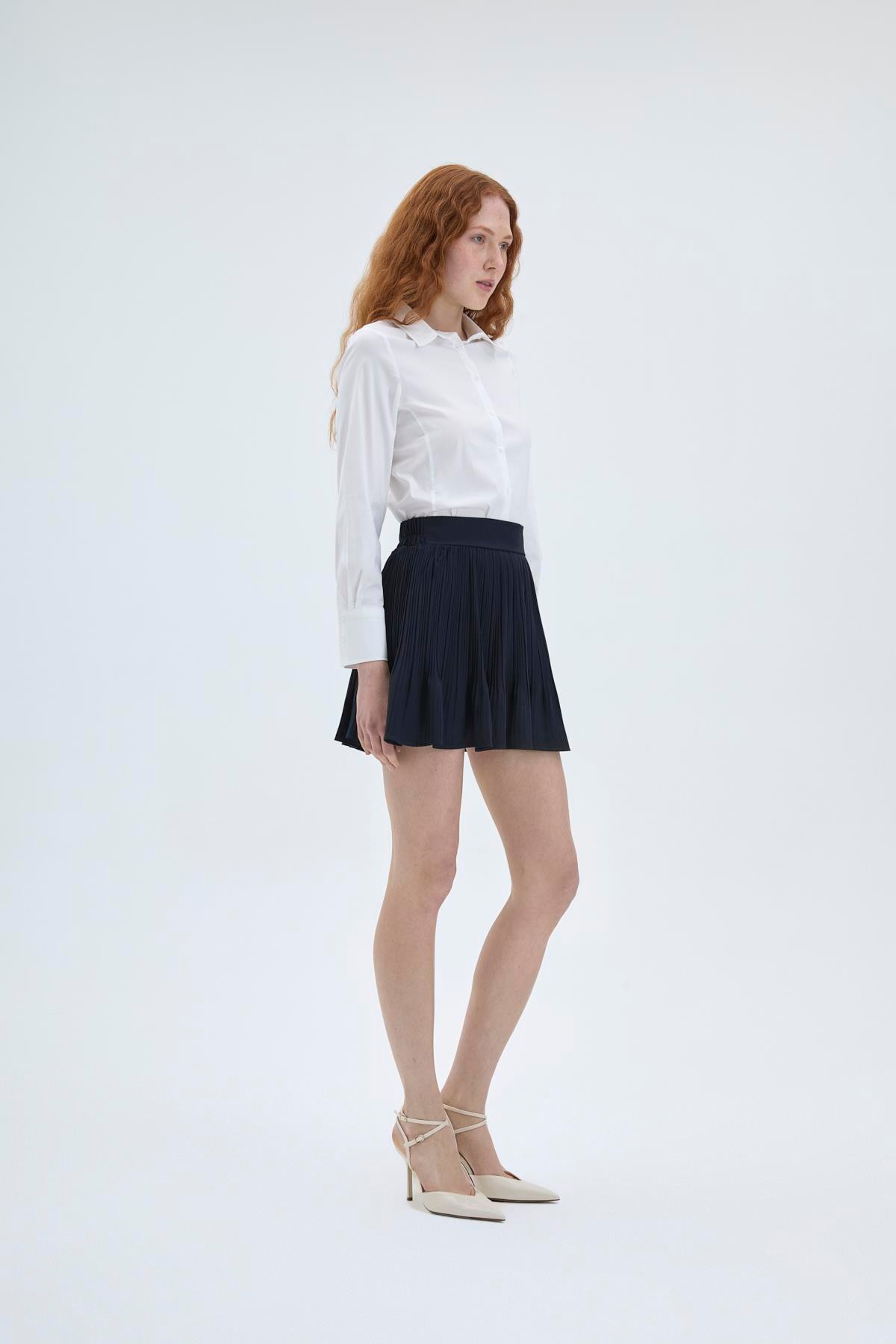 Quzu Pile Detaylı Etek Lacivert