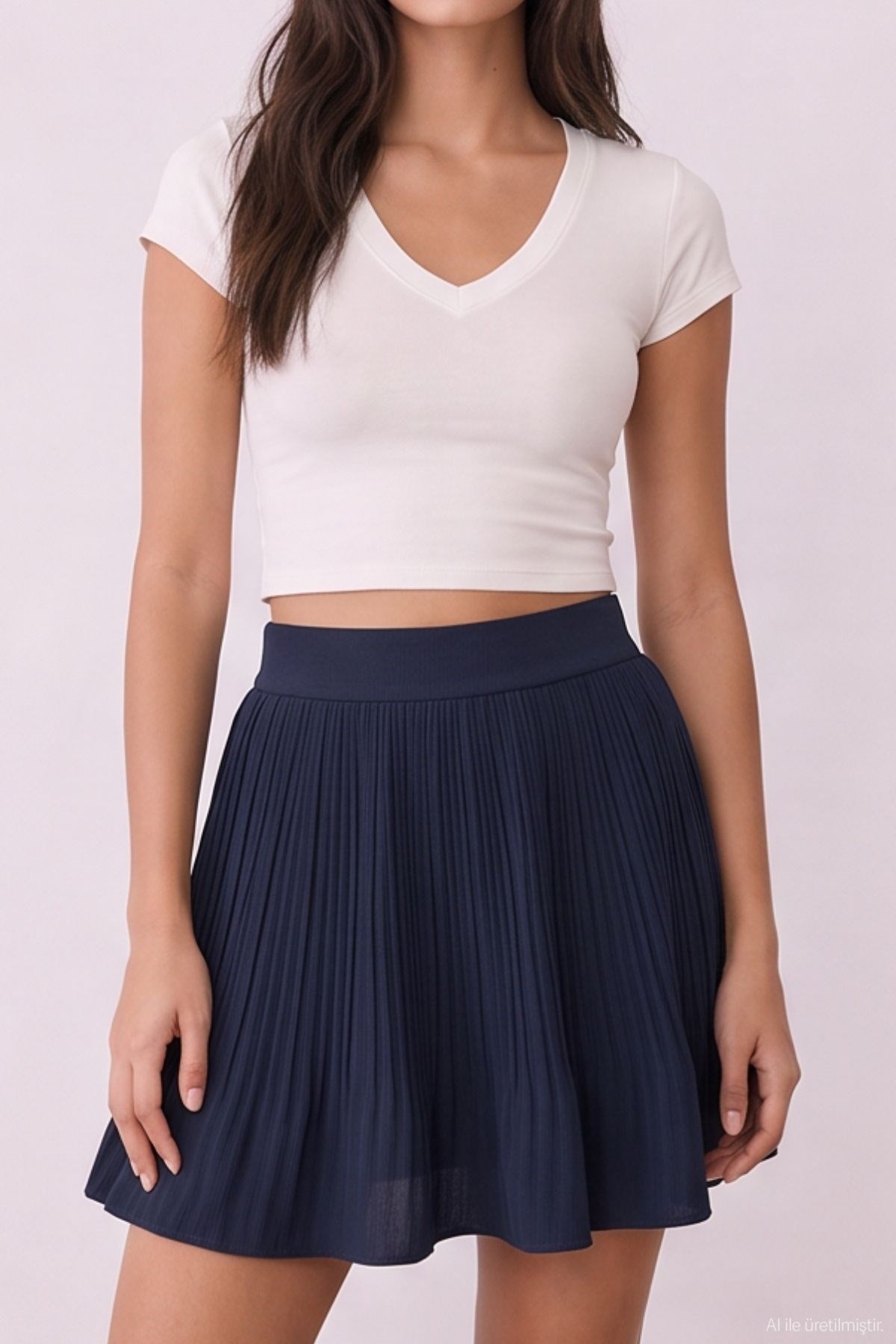 Quzu Pleated Detailed Skirt Navy