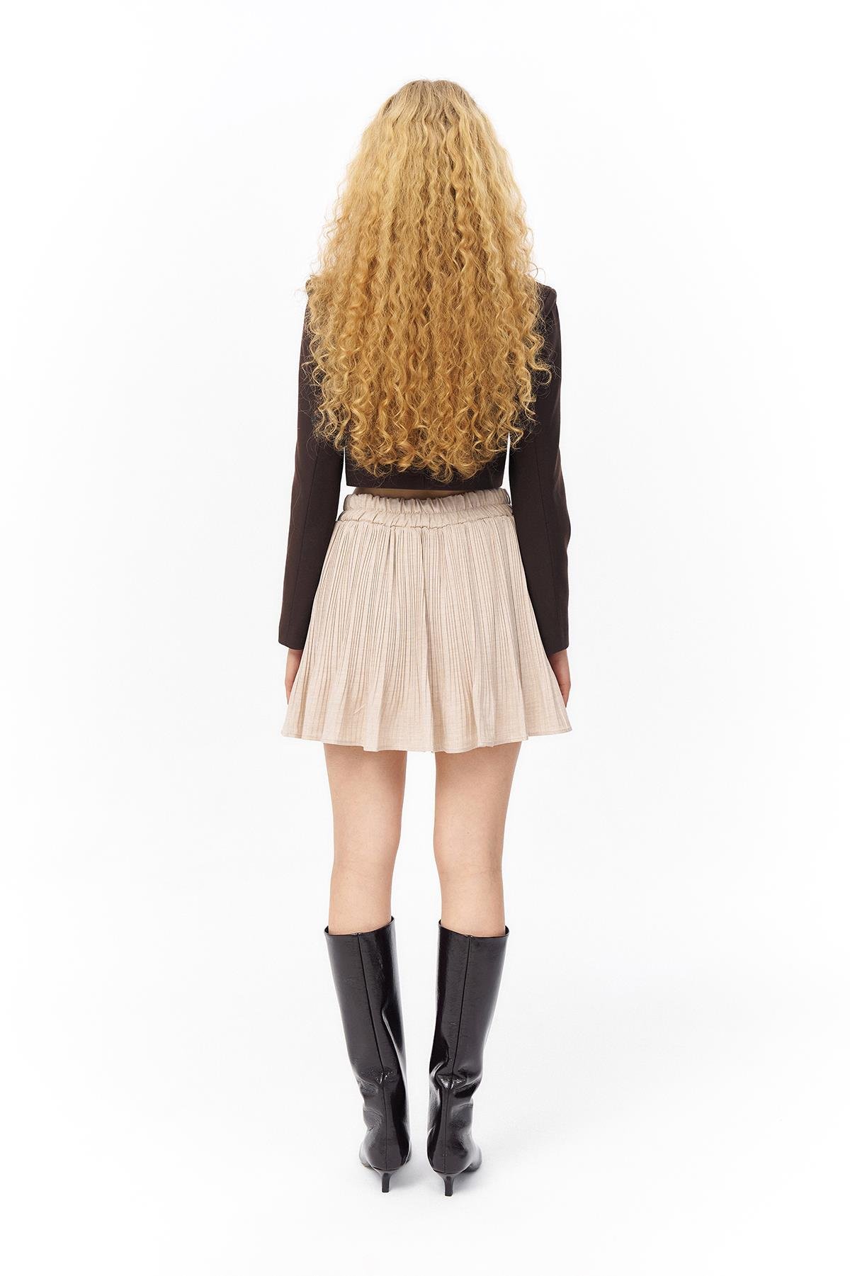 Quzu Pile Detaylı Etek Natur