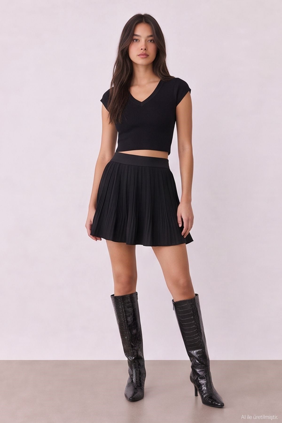 Quzu Pleated Detailed Skirt Black