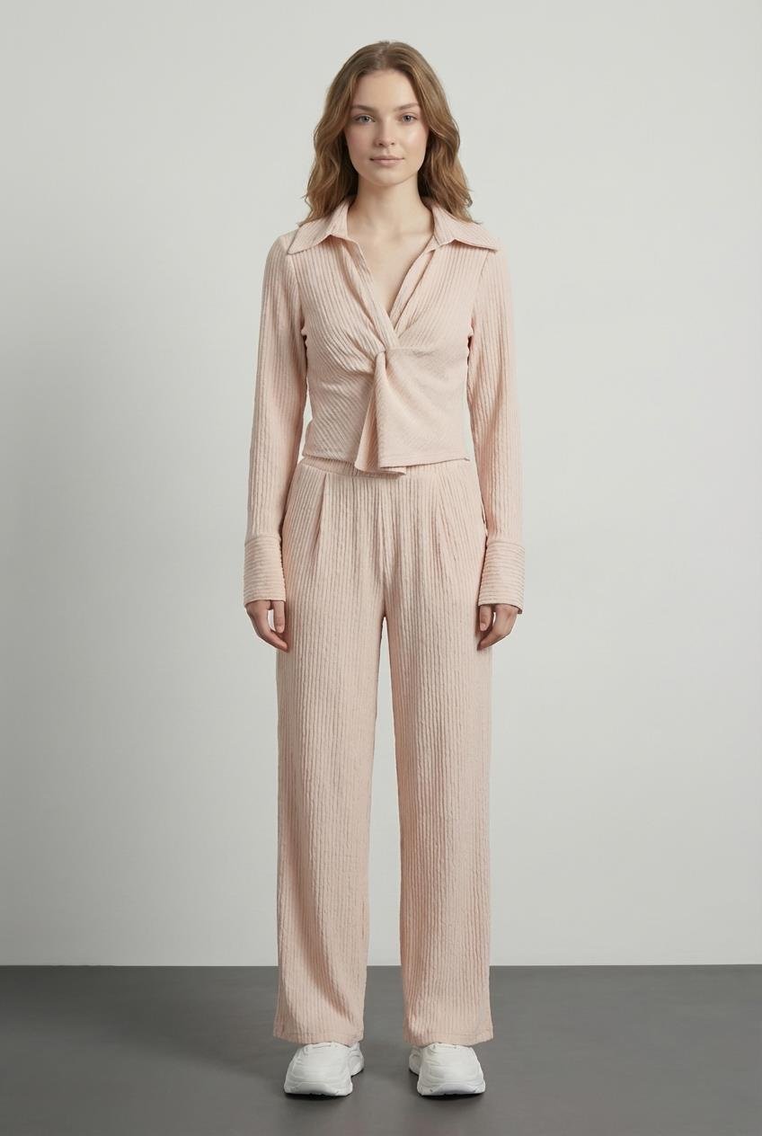 Quzu Pile Detaylı Pantolon Bej