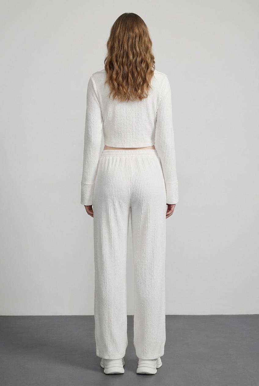 Quzu Pile Detaylı Pantolon Ekru