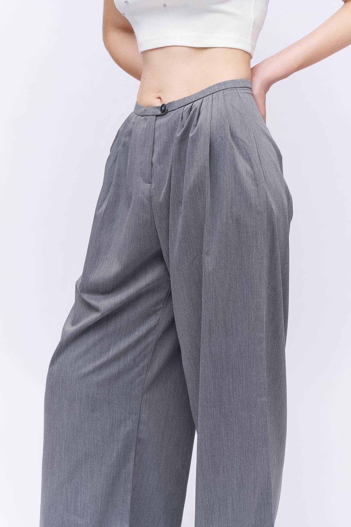 Quzu Pile Detaylı Pantolon Gri