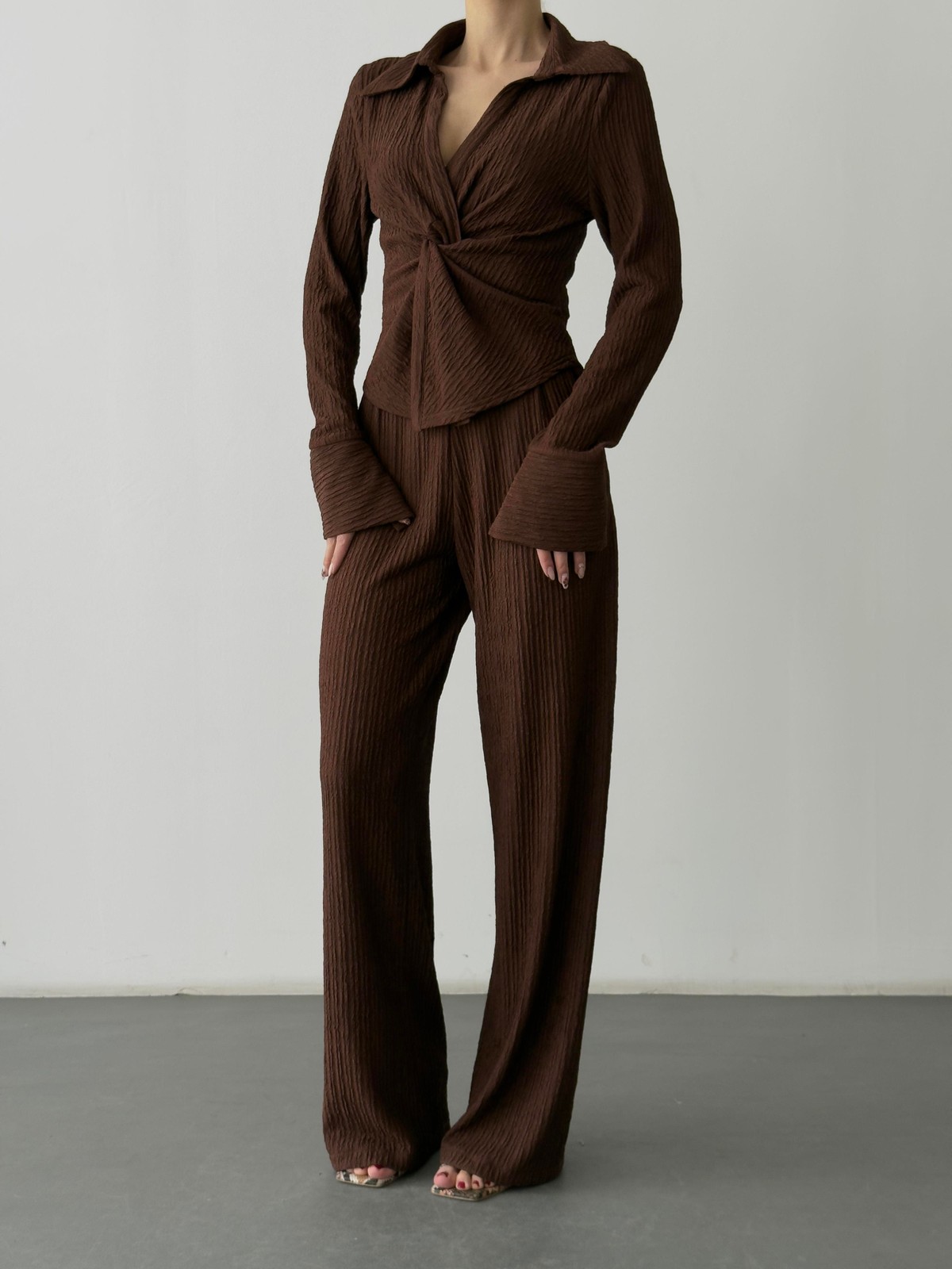 Quzu Pile Detaylı Pantolon Kahve