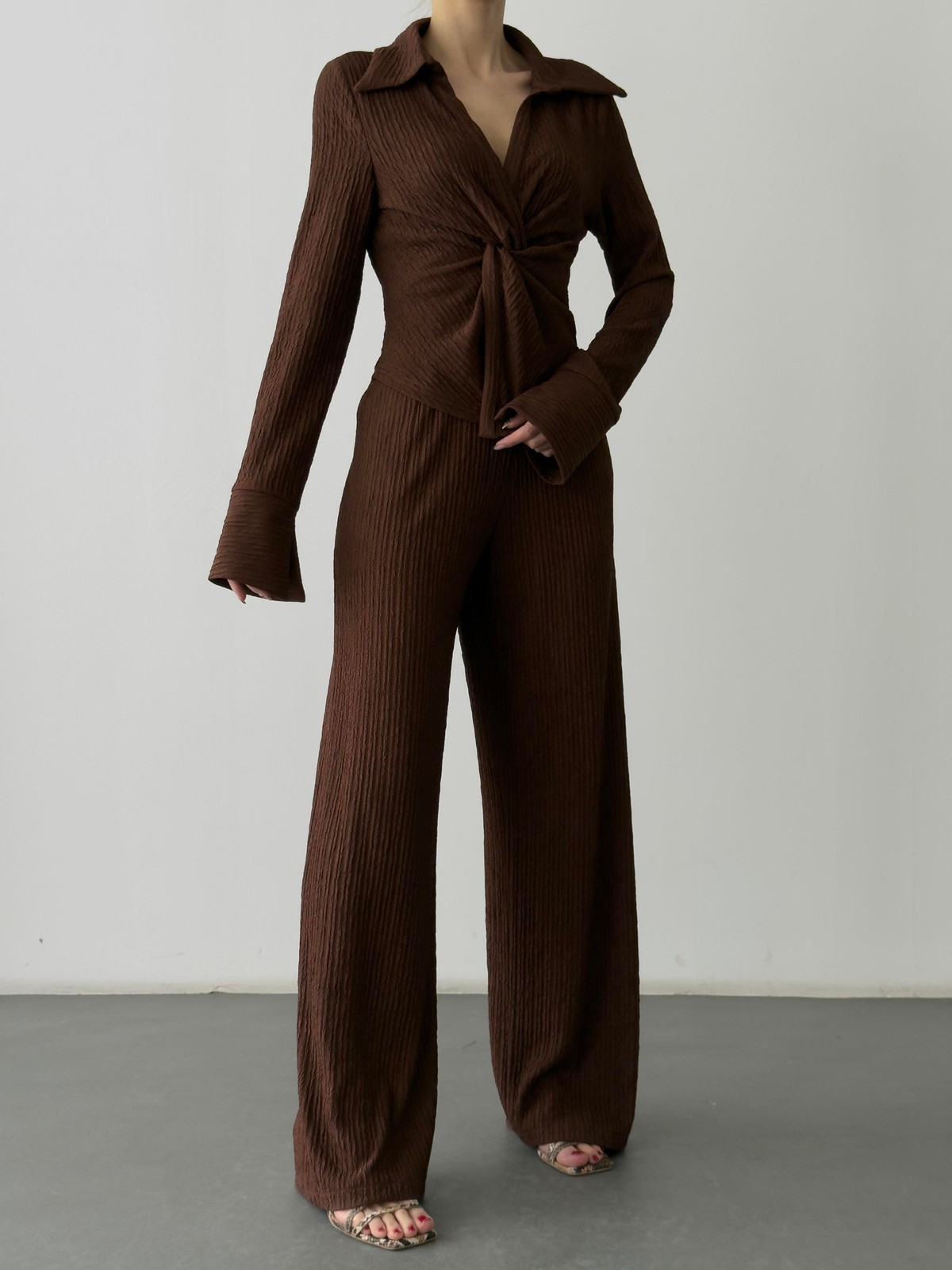 Quzu Pile Detaylı Pantolon Kahve