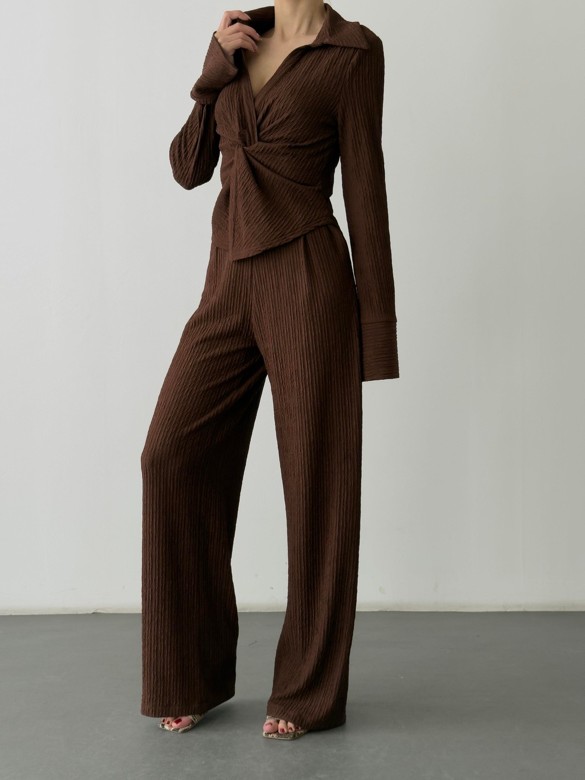 Quzu Pile Detaylı Pantolon Kahve