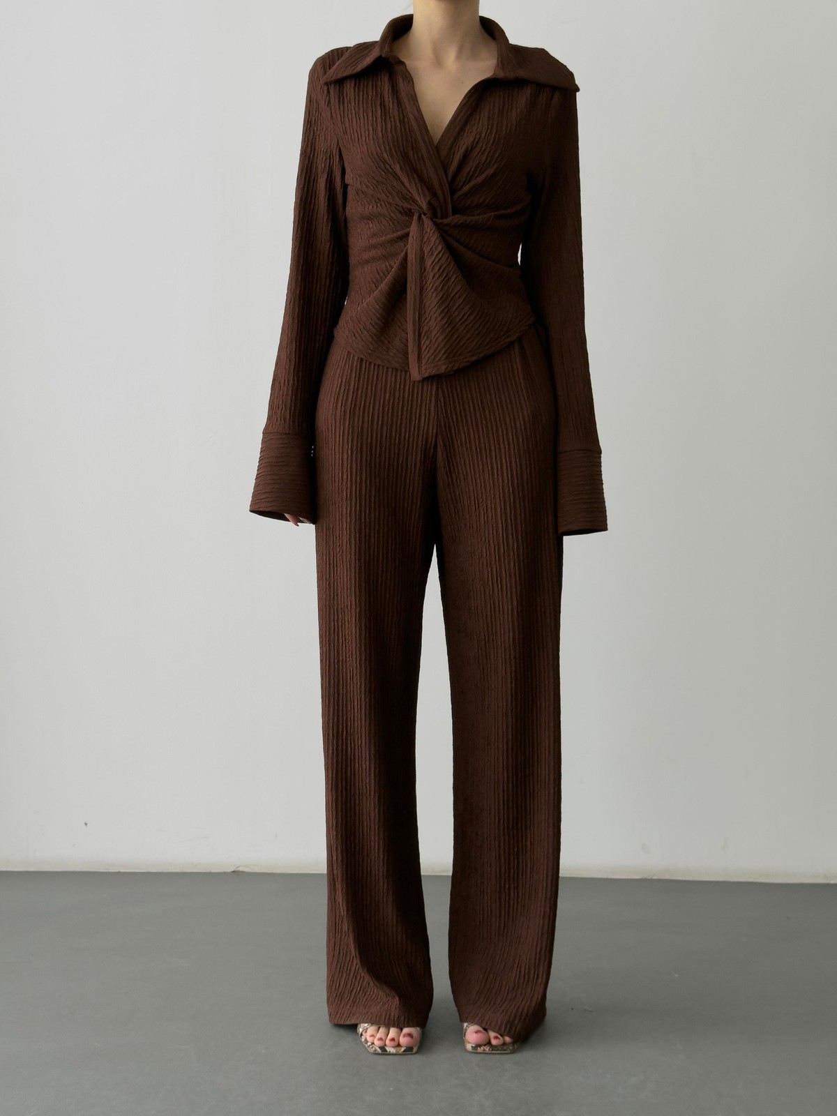 Quzu Pile Detaylı Pantolon Kahve