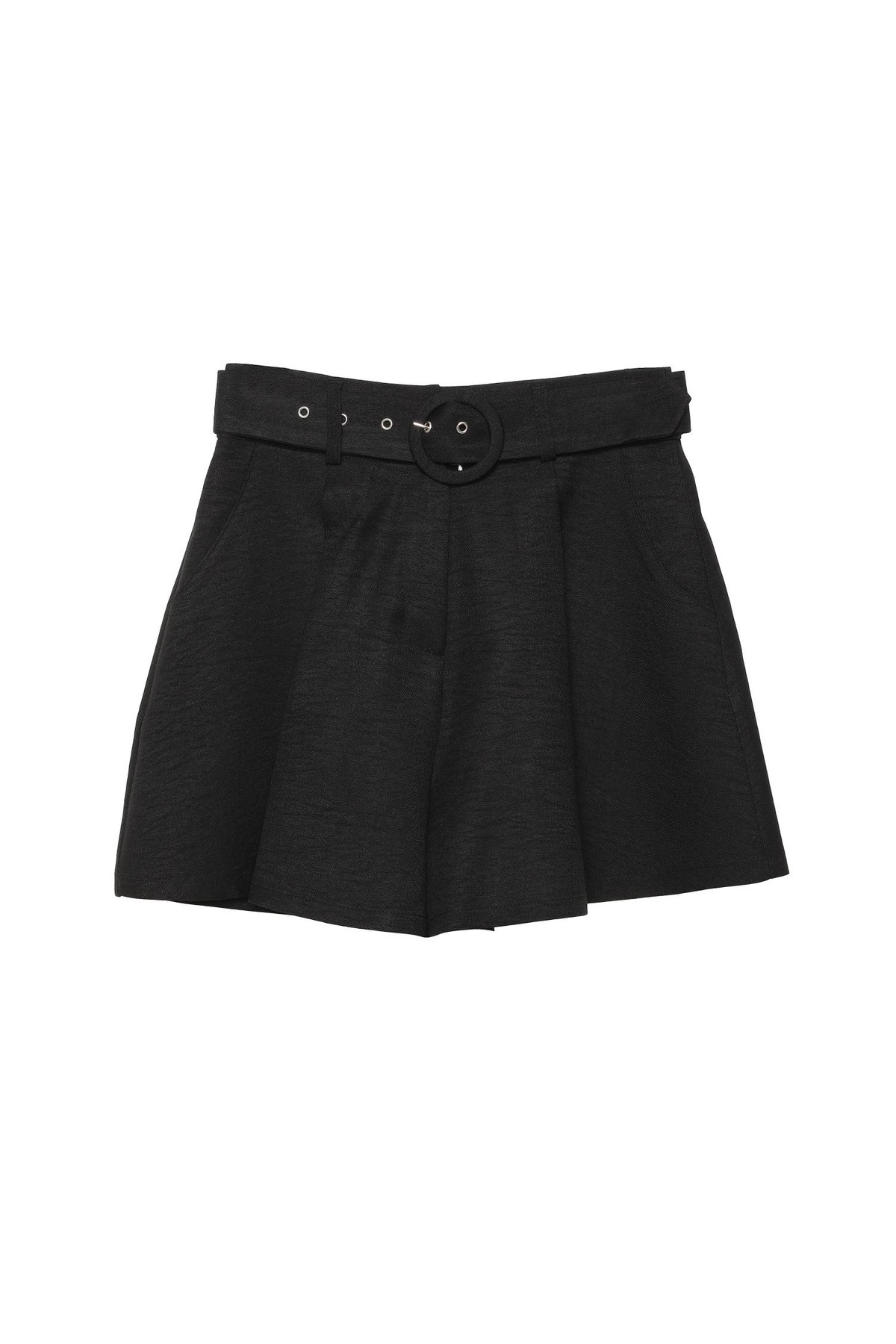 Quzu Pile Detaylı Şort Siyah