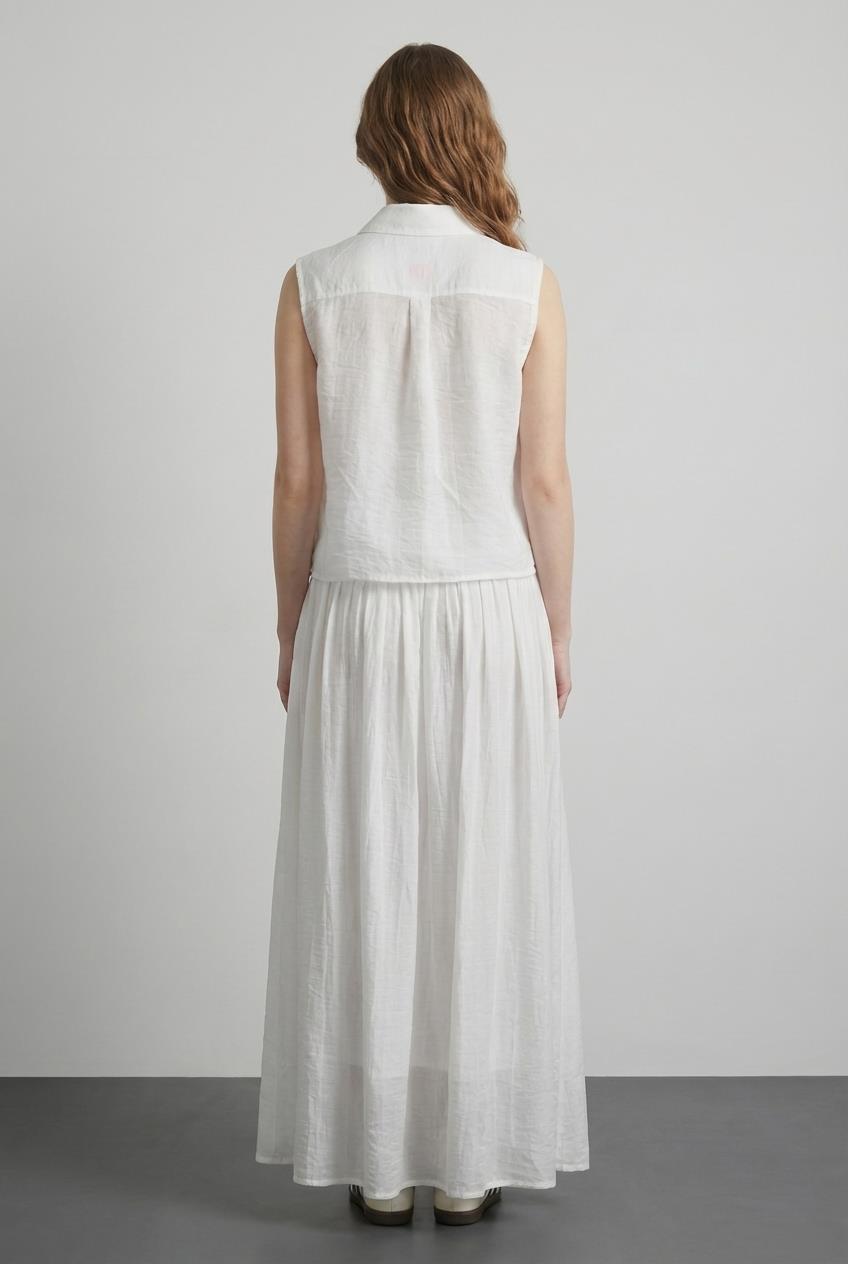 Quzu Pileli Midi Boy Etek Ekru