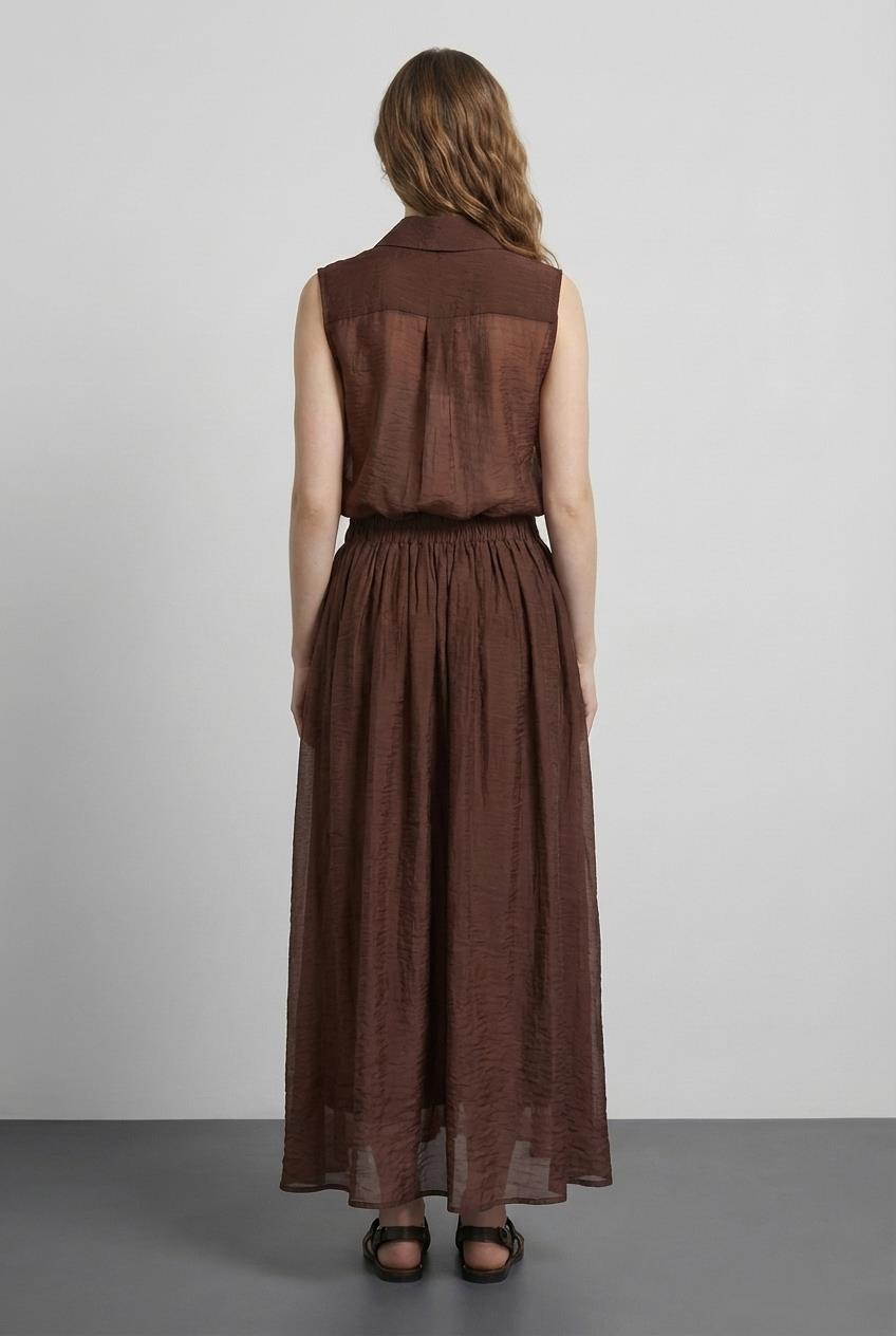 Quzu Pileli Midi Boy Etek Kahve