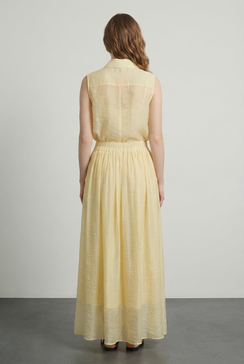 Quzu Pileli Midi Boy Etek Sarı