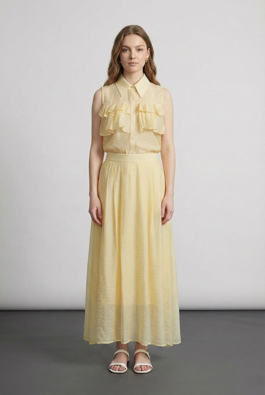 Quzu Pileli Midi Boy Etek Sarı