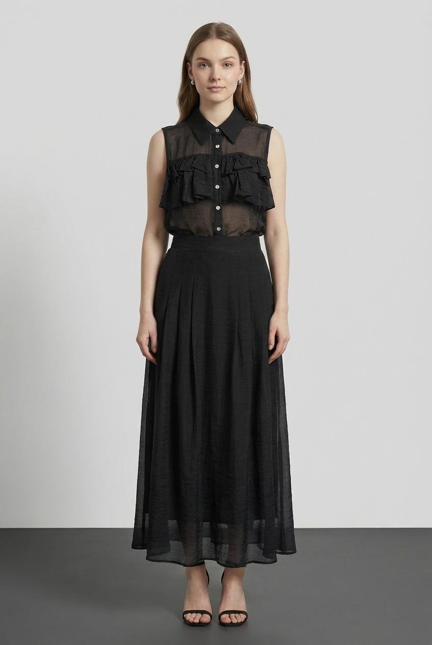 Quzu Pileli Midi Boy Etek Siyah