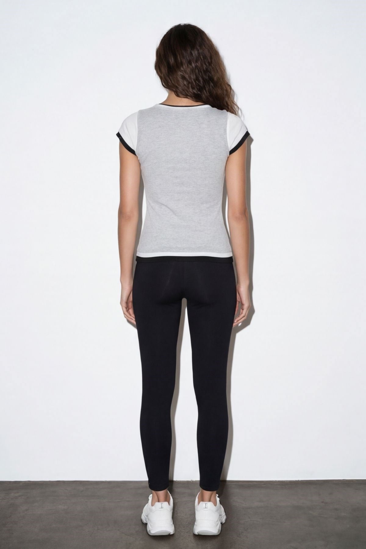 Quzu Renk Bloklu T-shirt Gri Melanj