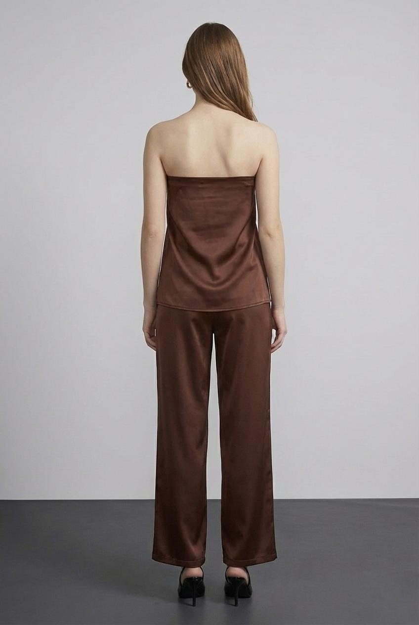 Quzu Saten Pantolon Kahve