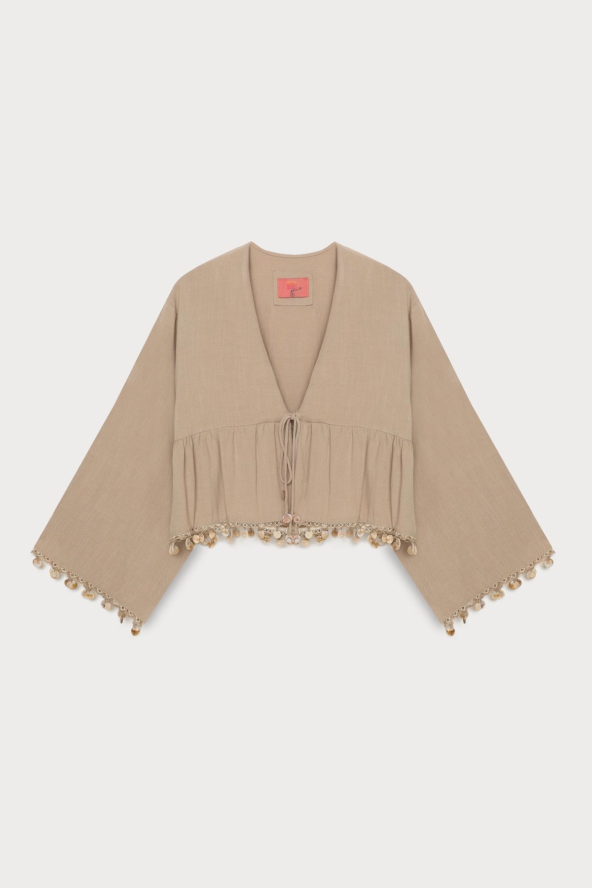 Quzu Şerit Detaylı Kimono Koyu Bej