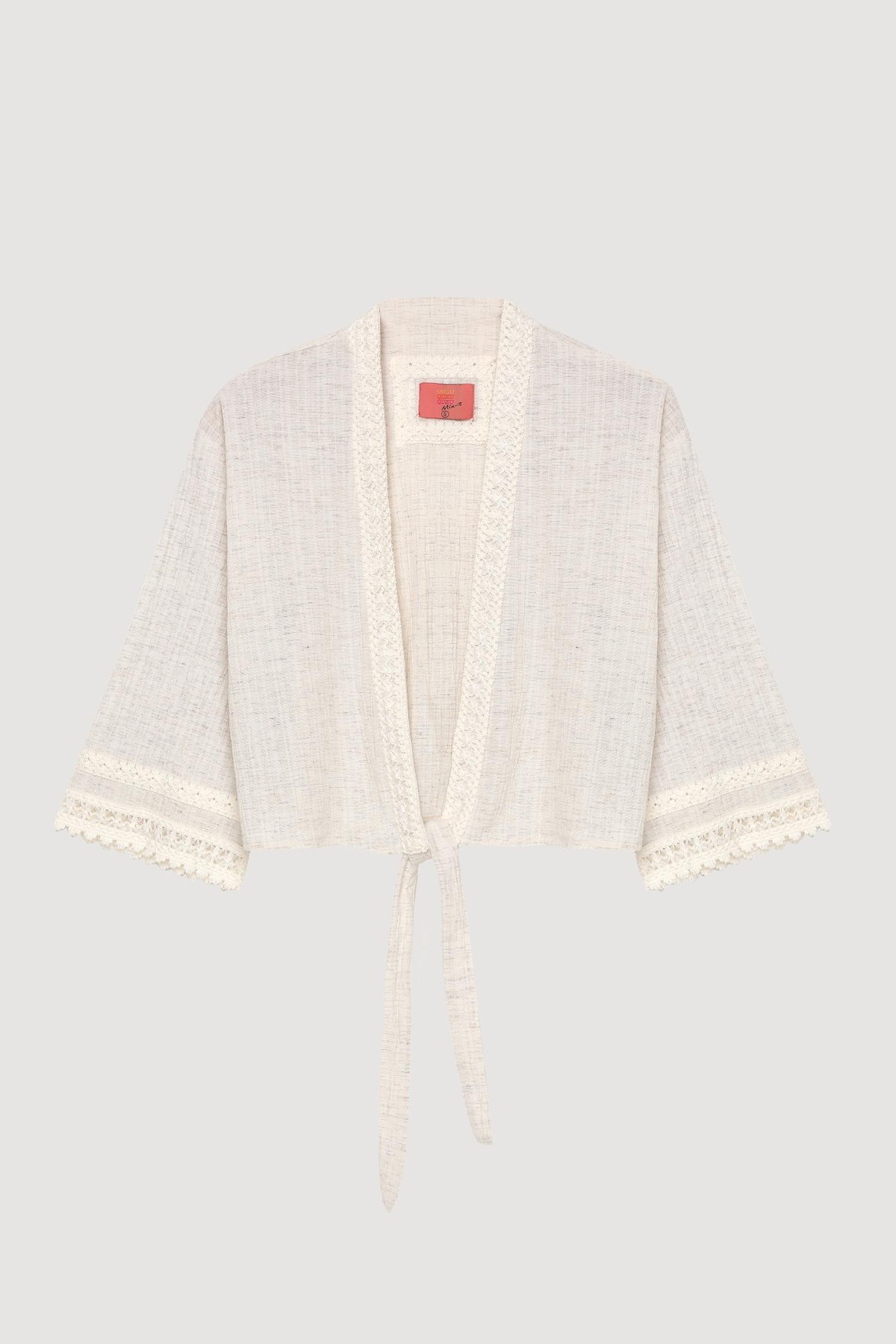 Quzu Şerit Detaylı Kimono Natur
