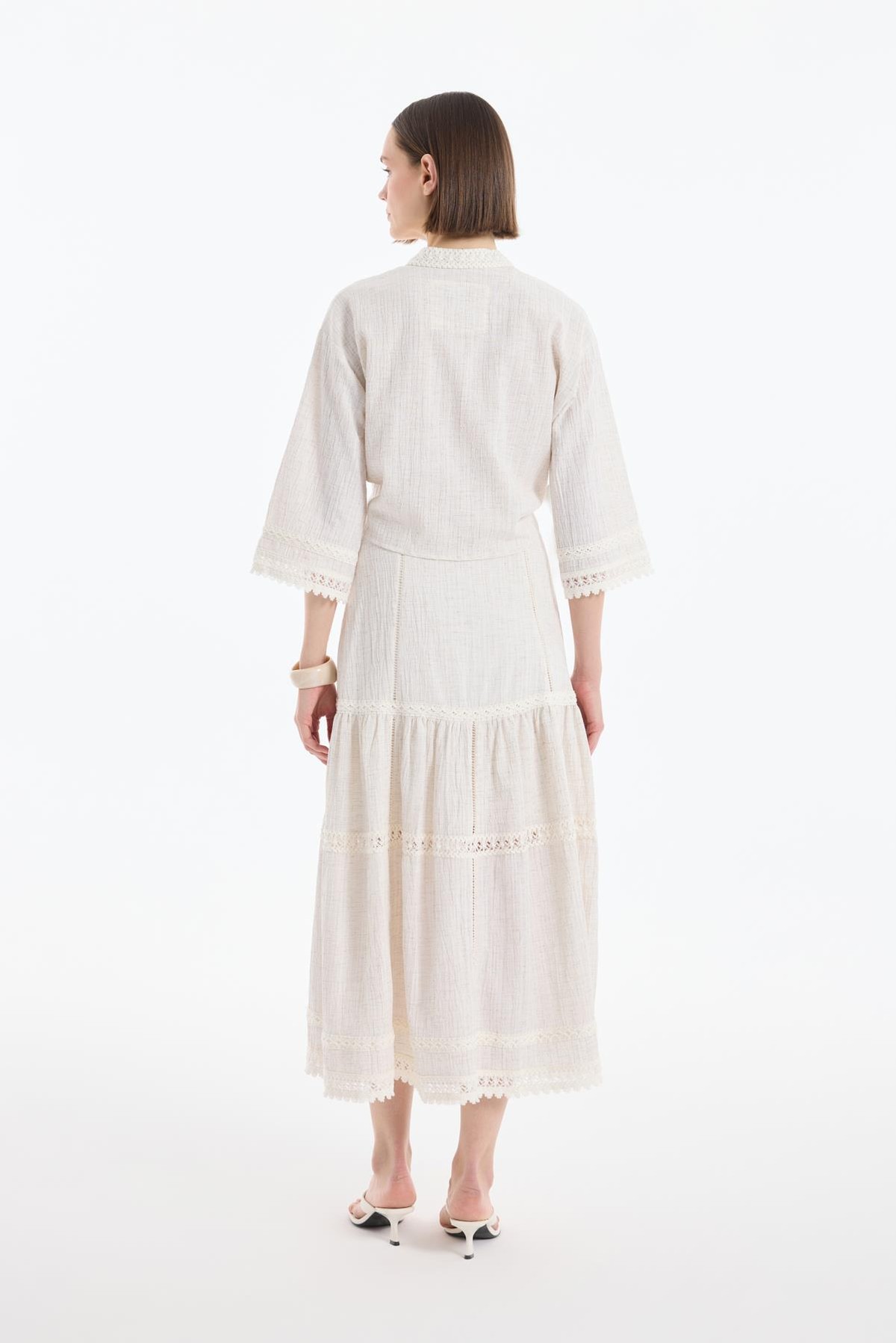 Quzu Şerit Detaylı Kimono Natur