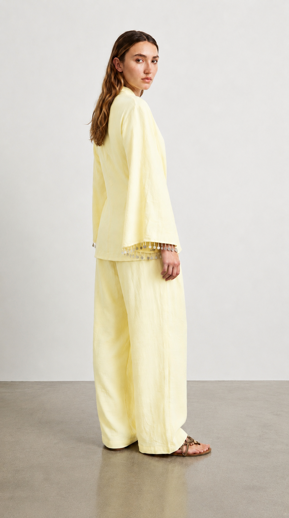 Quzu Şerit Detaylı Kimono Sarı