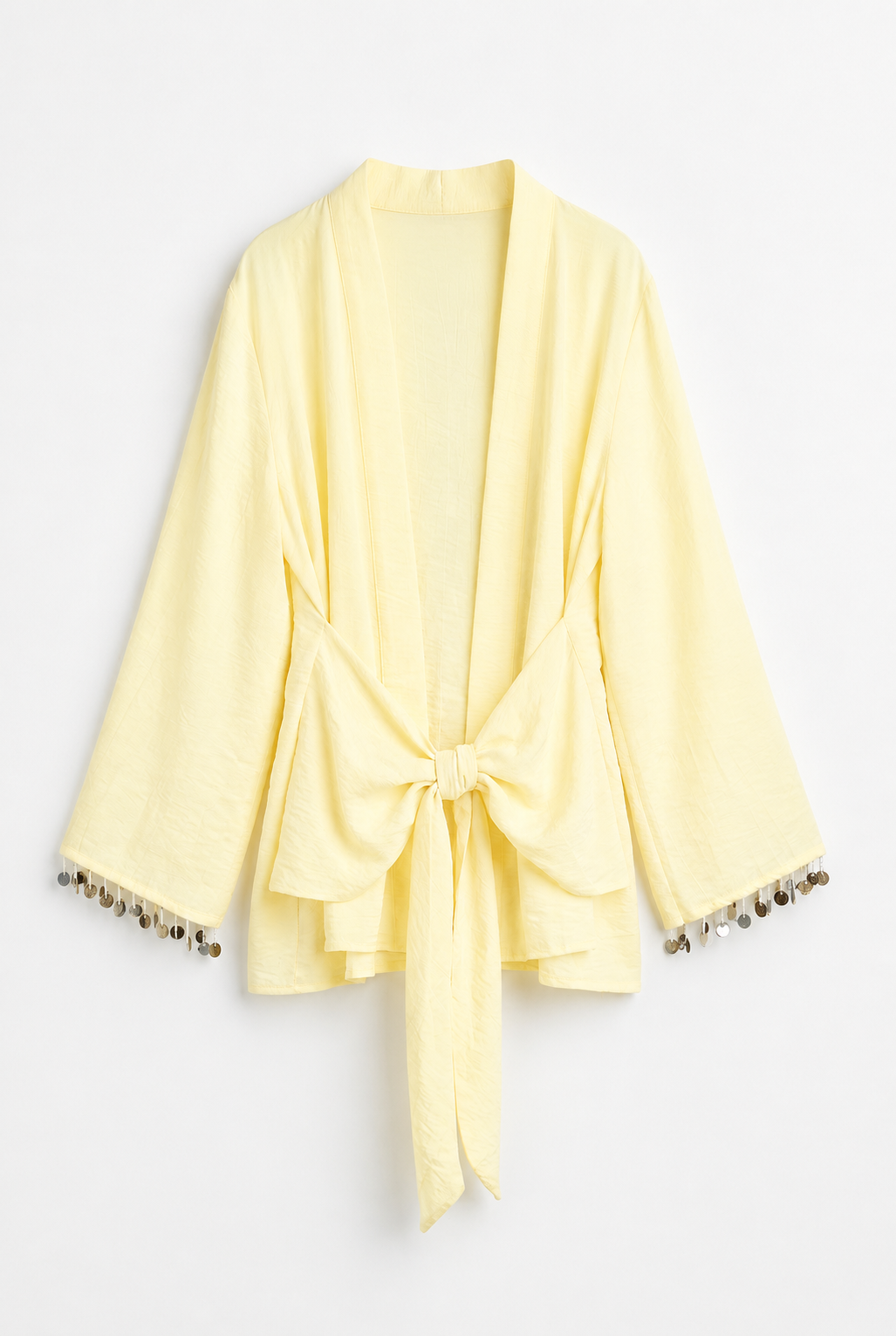 Quzu Şerit Detaylı Kimono Sarı