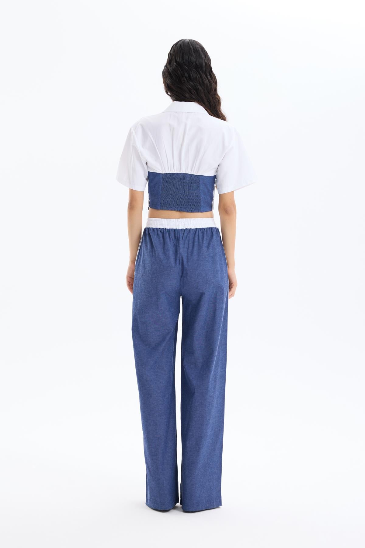 Quzu Şerit Detaylı Macthli Bluz İndigo