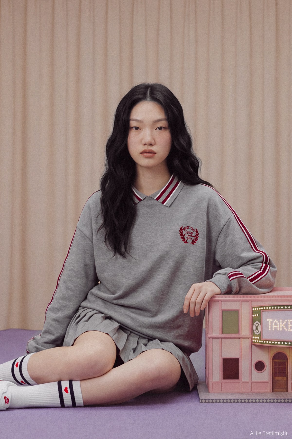 Quzu Şerit Detaylı Sweatshirt Gri Melanj
